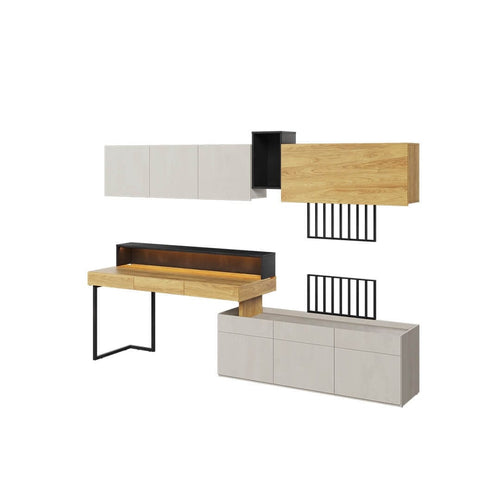 Lenart Set Mobilier Birou din pal, pentru copii si tineret, 7 piese, Teen Flex Set 01 Natural / Gri / Negru