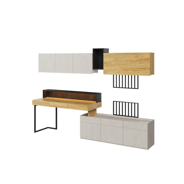 Lenart Set Mobilier Birou din pal, pentru copii si tineret, 7 piese, Teen Flex Set 01 Natural / Gri / Negru