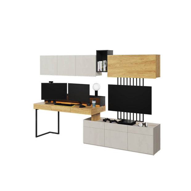 Lenart Set Mobilier Birou din pal, pentru copii si tineret, 7 piese, Teen Flex Set 01 Natural / Gri / Negru