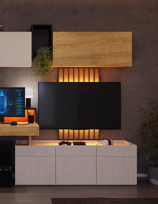 Lenart Set Mobilier Birou din pal, pentru copii si tineret, 7 piese, Teen Flex Set 01 Natural / Gri / Negru