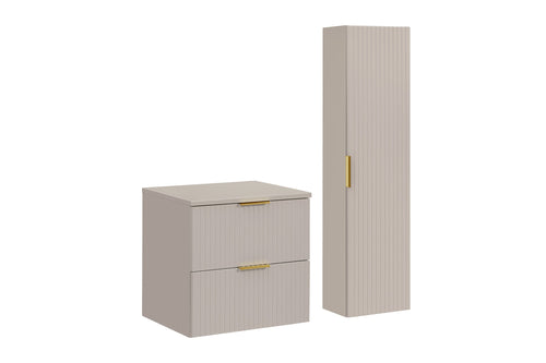 Set Mobilier pentru baie, din pal si MDF, 3 piese, 60 cm, Adc Bej