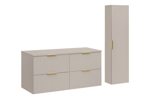 Set Mobilier pentru baie, din pal si MDF, 4 piese, 120 cm, Adc Bej
