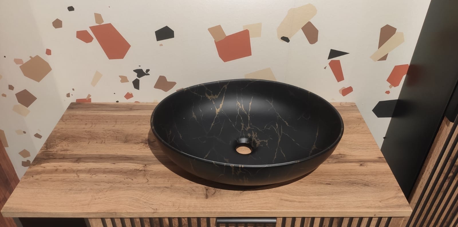Set Mobilier pentru baie, din pal si MDF, 6 piese, 100 cm, Xilo Stejar Wotan / Negru (2)