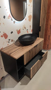 Set Mobilier pentru baie, din pal si MDF, 6 piese, 100 cm, Xilo Stejar Wotan / Negru (8)