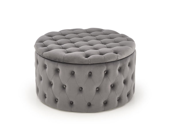 Taburet tapitat cu stofa si spatiu de depozitare, Nunez Velvet Gri, Ø70xH40 cm