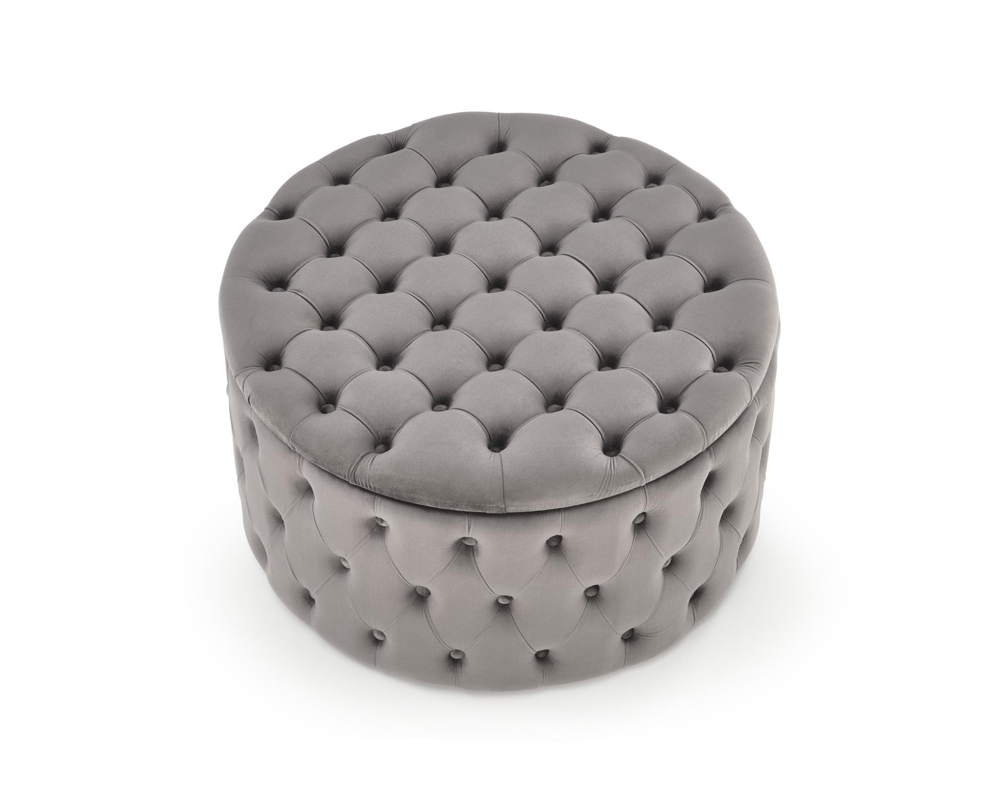 Taburet tapitat cu stofa si spatiu de depozitare, Nunez Velvet Gri, Ø70xH40 cm (6)