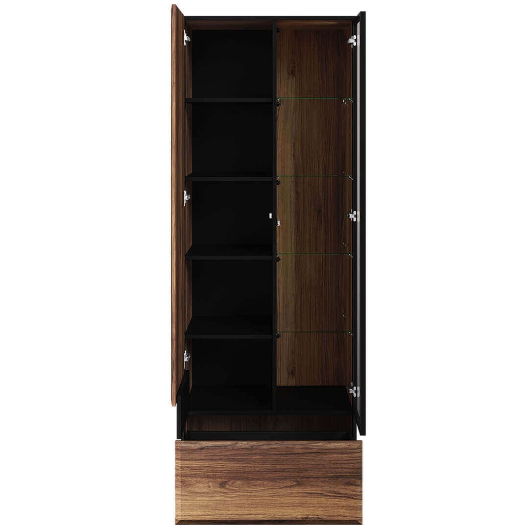 Lenart Vitrina din pal, cu 2 usi si 1 sertar, Borga 02 Small Stejar Catania / Negru, l70xA41xH197 cm