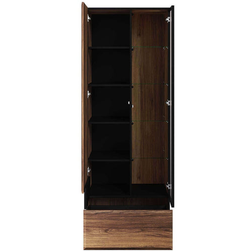 Lenart Vitrina din pal, cu 2 usi si 1 sertar, Borga 02 Small Stejar Catania / Negru, l70xA41xH197 cm
