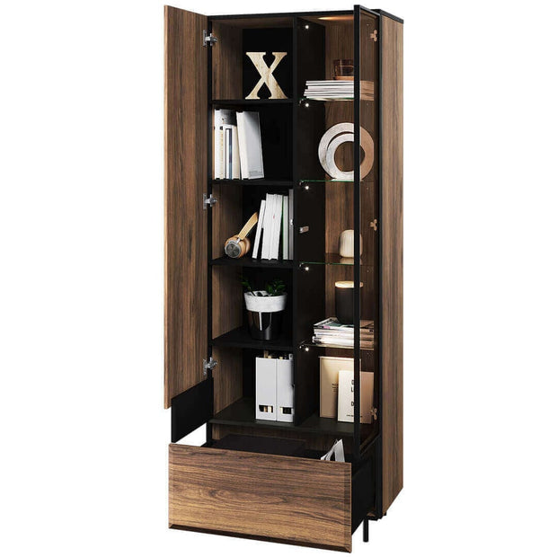 Vitrina din pal, cu 2 usi si 1 sertar, Borga 02 Small Stejar Catania / Negru, l70xA41xH197 cm (2)