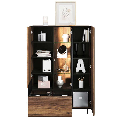 Lenart Vitrina din pal, cu 3 usi si 1 sertar, Borga 05 Large Stejar Catania / Negru, l100xA41xH143 cm