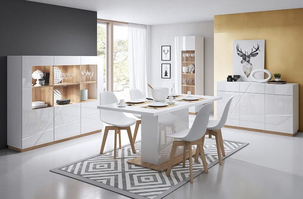 Lenart Vitrina din pal, cu 3 usi si LED inclus, Futura 06 Large Alb / Stejar Riviera, l150xA41xH141 cm